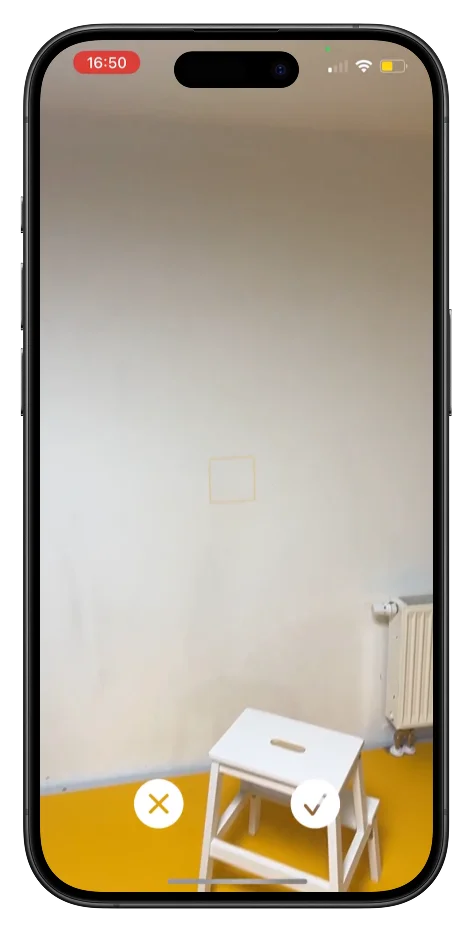 ARGallery camera view scanning a wall before an image is placed
