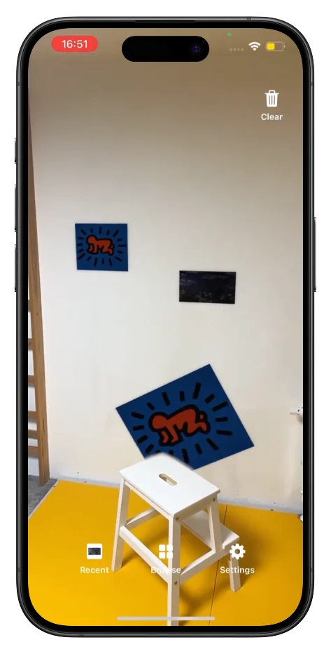 Pop art prints placed on a real wall in augmented reality with ARGallery